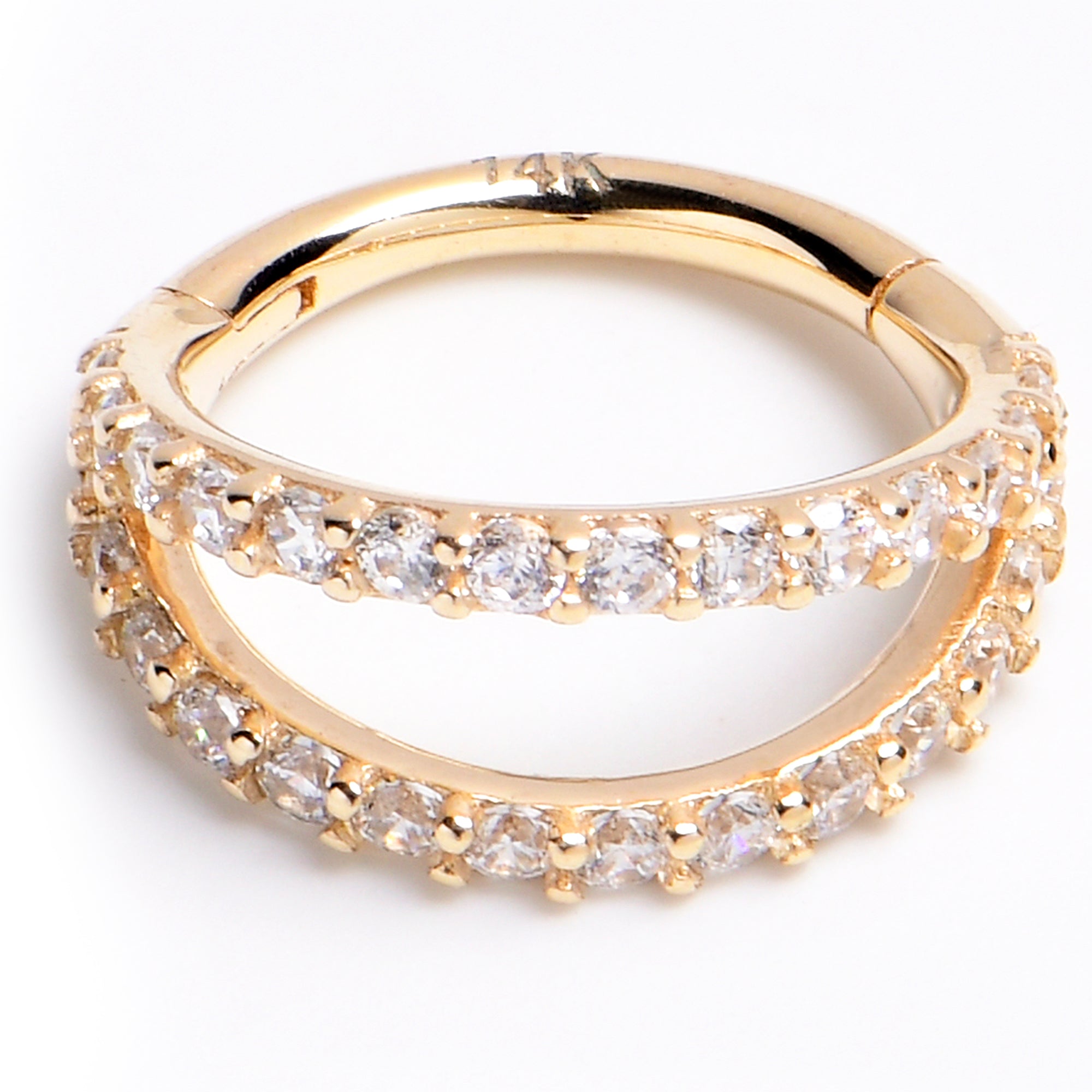16G 5/16 Solid 14K Yellow Gold Clear CZ Gem Hinged Segment Ring