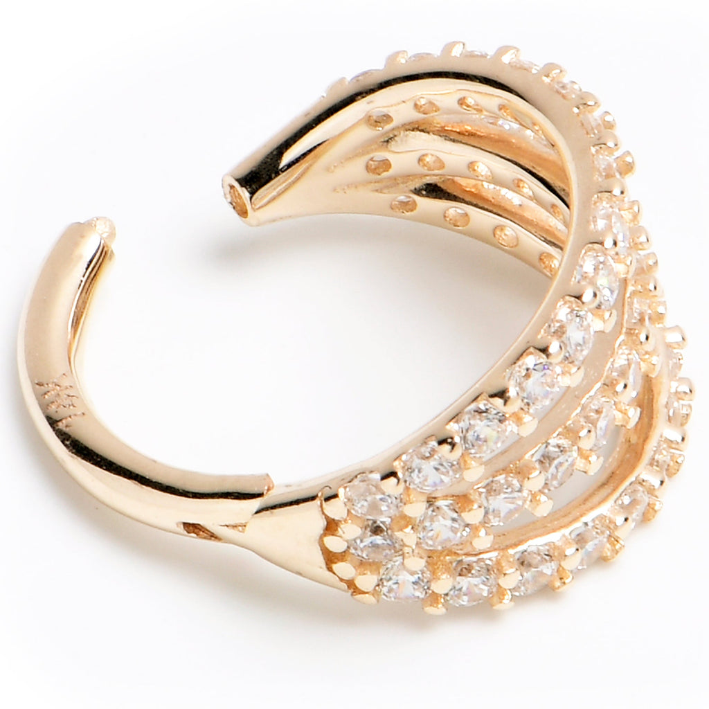 16G 5/16 Solid 14K Yellow Gold Clear CZ Gem Row Hinged Segment Ring