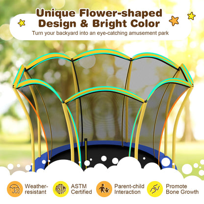 8 Feet Outdoor Unique Flower Shape Trampoline with Enclosure Net-Yellow