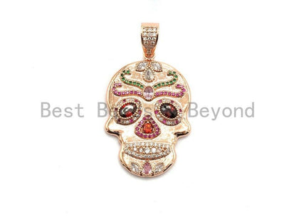 Colorful CZ Micro Pave Skull Pendant, Red Eye,Skull Pave Pen