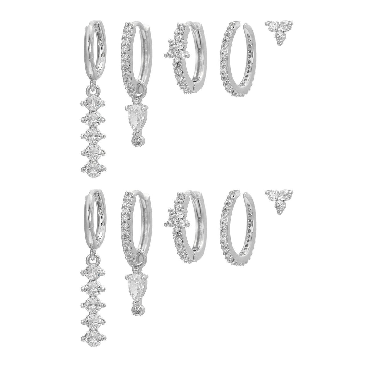 Stacking 5 Pieces Simple Clover Single-Row Serrated Ear Cuff Earring Set, 18k Gold-Plated  Teardrop Zircon Earrings, S925 Needle