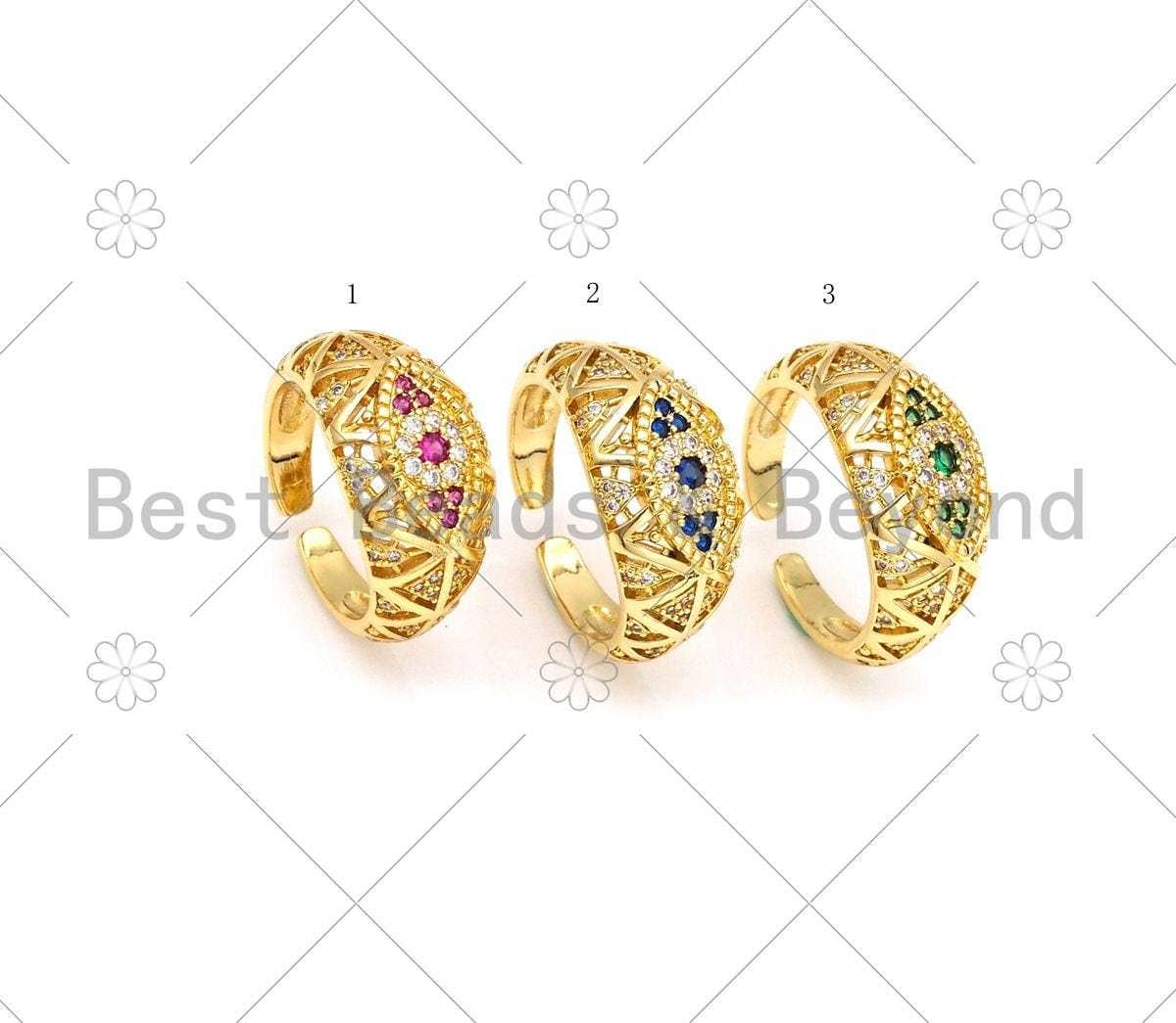 CZ Evil Eye Chunky Adjustable Ring, Sku#X266