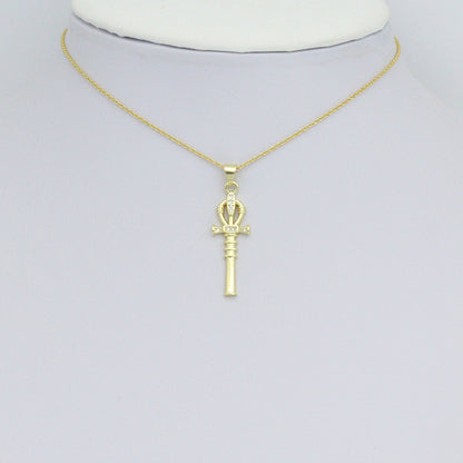 Clear CZ Gold Magic Stick Cross Key Charm Pendant, Sku#LK1164
