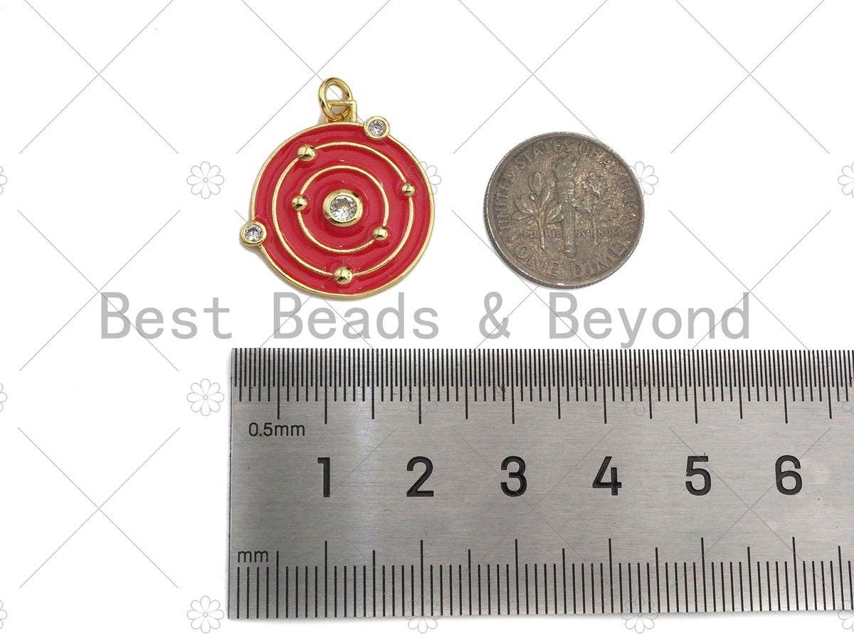 Colorful Enamel Pave Target On Round Coin Pendant, Gold Enamel Target Pendant, Pave Enamel Jewelry Findings,22x22mm,Sku#L444