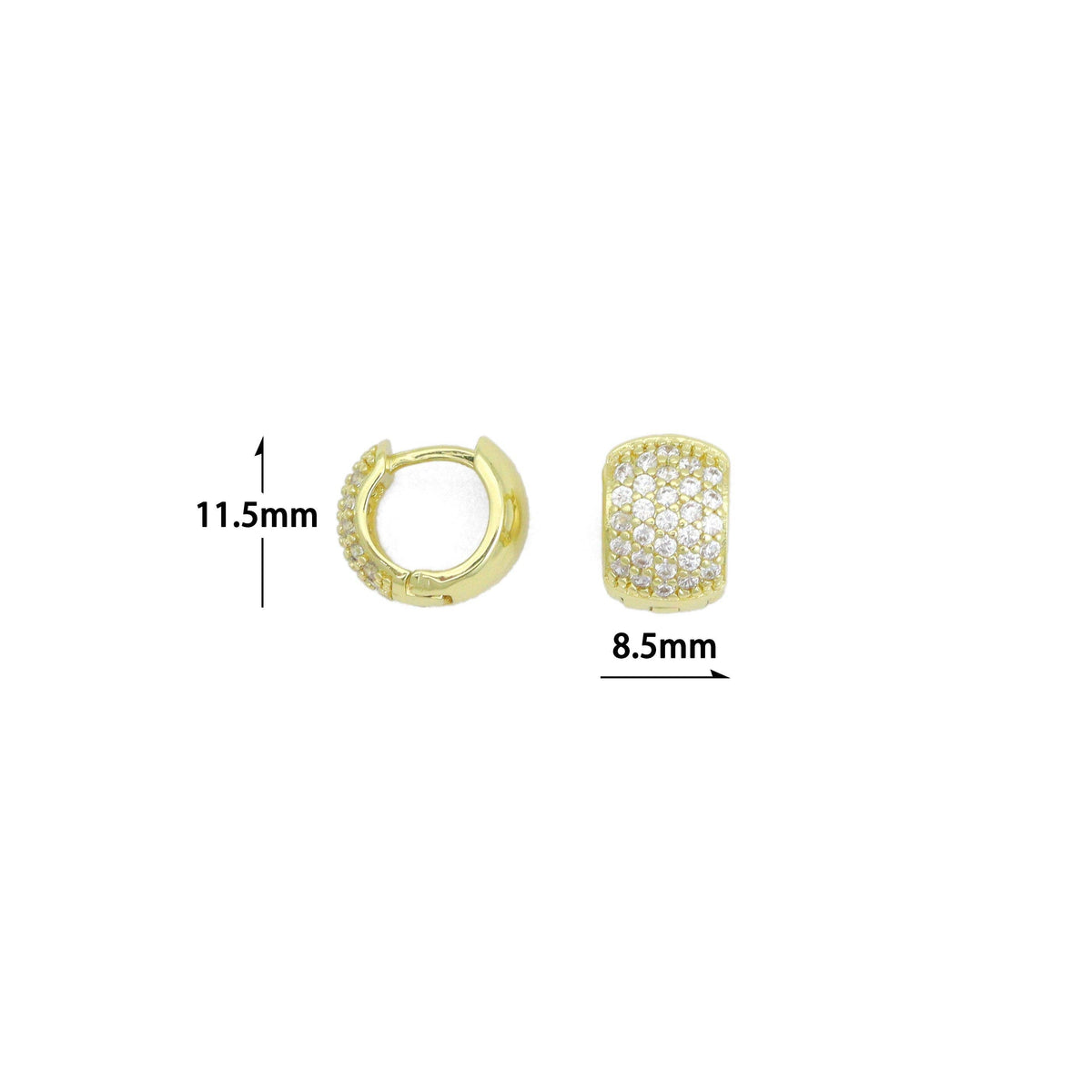 Clear CZ Silver Gold Thick Huggie Hoop Earrings, Sku#A479
