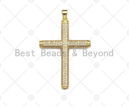 Large CZ Micro Pave Gold Cross Shape Pendant, Sku# LK142