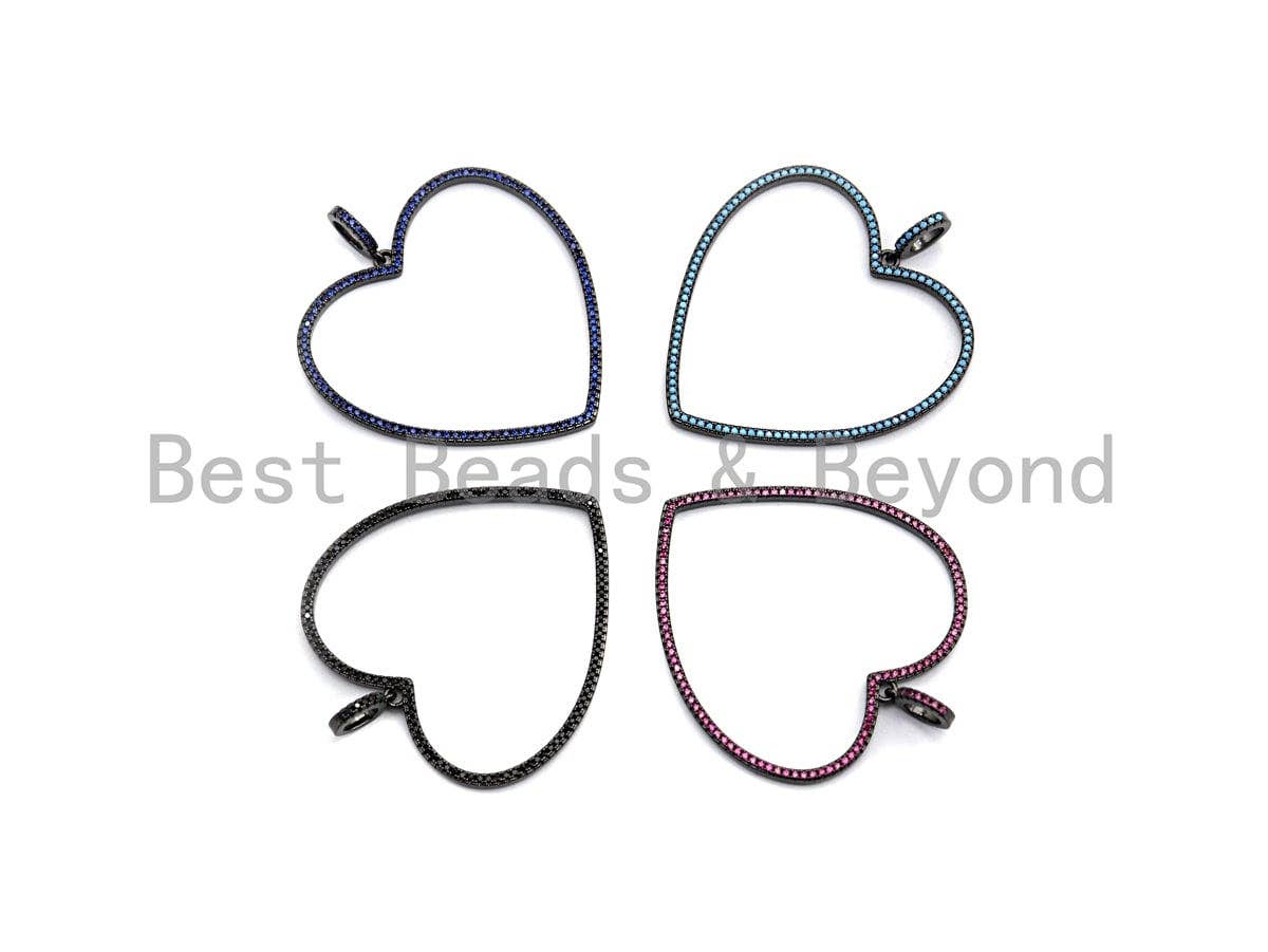 Colorful CZ Micro Pave Large Hollow out Heart Pendant, Black/Turquoise/Cobalt/Fuchsia CZ Pave Heart Pendant, 43mm, sku#X110