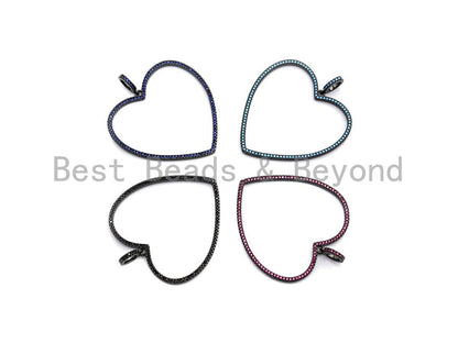 Colorful CZ Micro Pave Large Hollow out Heart Pendant, Black/Turquoise/Cobalt/Fuchsia CZ Pave Heart Pendant, 43mm, sku#X110
