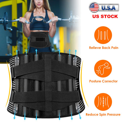 Back Support Brace Breathable Mesh Lumbar Support BeltÊAdjustable Lower Back Brace with Stays and Springs for Pain Relief for Men Women