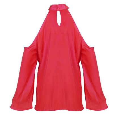 Off-the-Shoulder Blouse with V-Neck and Long Sleeves