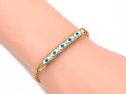 Gold CZ Enamel Evil Eye Long Bar Connector, Sku#LD330