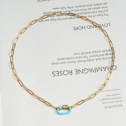 Mini Enamel Oval Clasp Paperclip Necklace, Sku#CL06