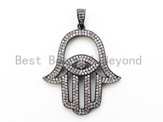 CZ Micro Pave Hamsa Hand with Evil Eye Pendant, F221