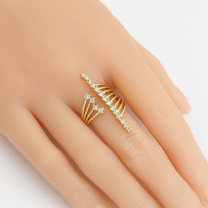 Gold Silver CZ Gold Long Bar Wrap Ring, Sku#A140