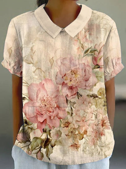 Stylish Digital-print Lapel Short-sleeve Shirt