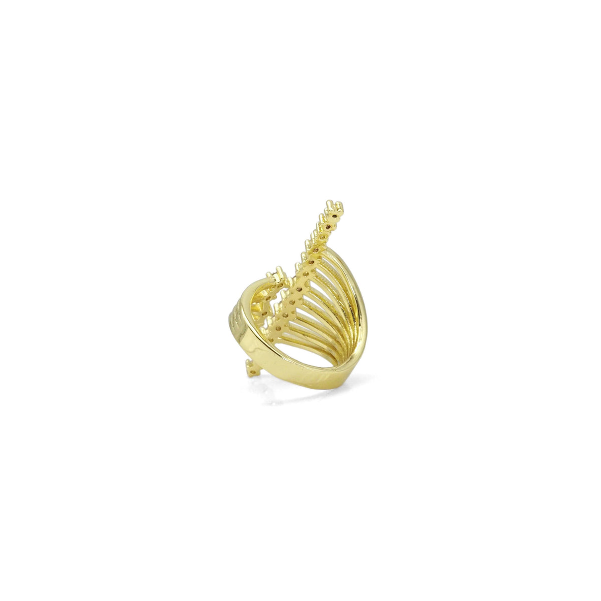 Gold Silver CZ Gold Long Bar Wrap Ring, Sku#A140