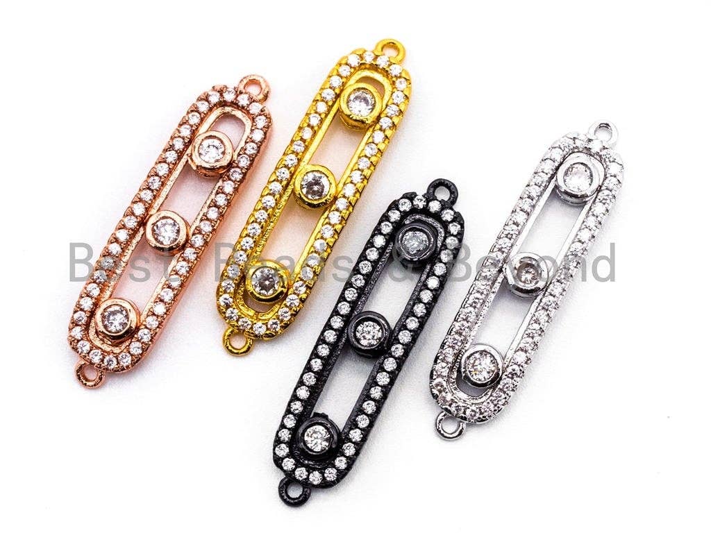 CZ Micro Pave Oval Bar with Movable CZ Beads Connector, sku#E350C