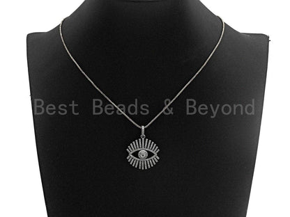 CZ Micro Pave Sparkly Eyelash Shape Pendant, Antique Silver Tone, Cubic Zirconia Pave Pendant, 27x30mm,sku#X131