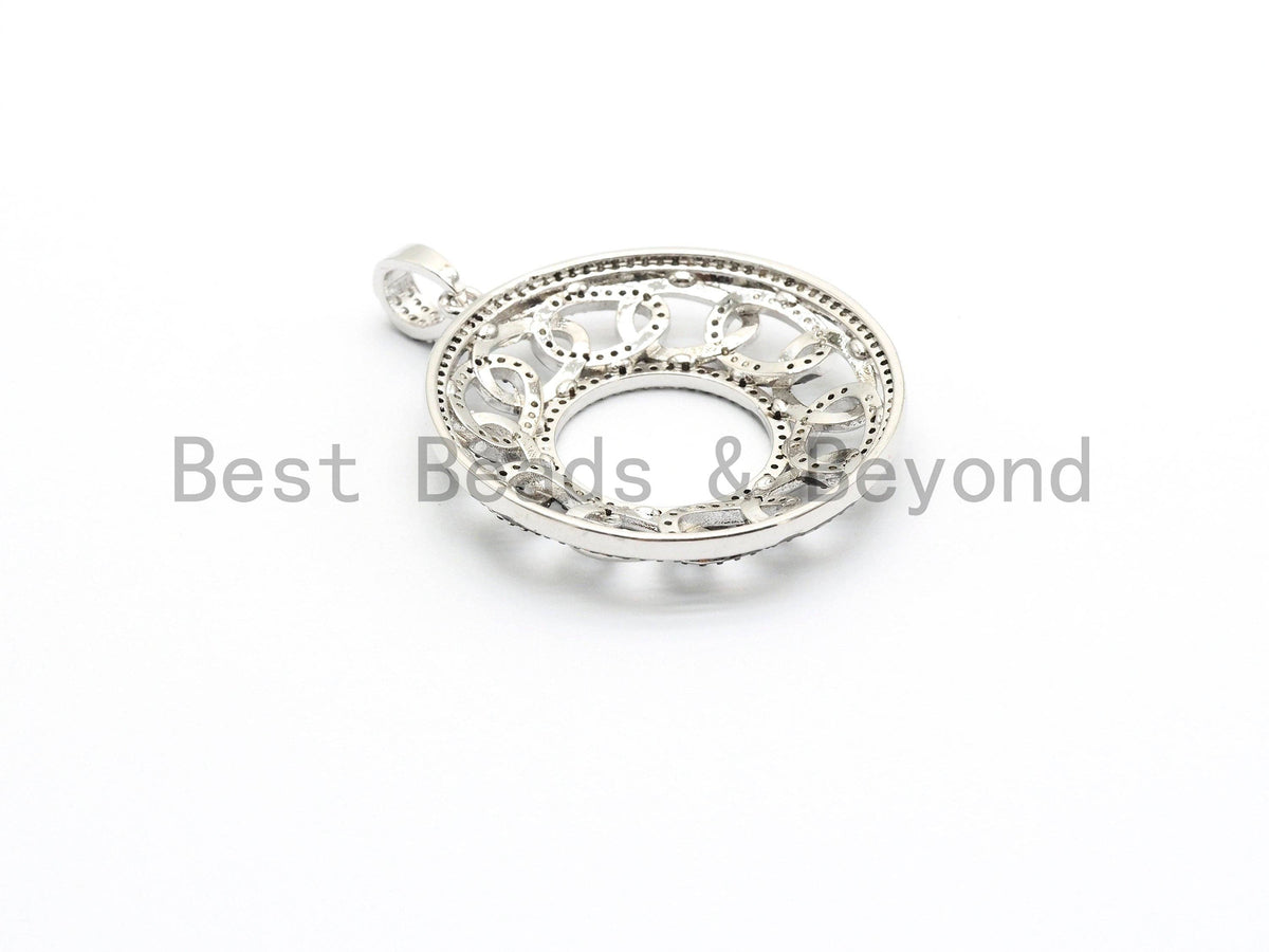 CZ Micro Pave Large Filigree Donut Ring Pendant, CZ Pave Pen