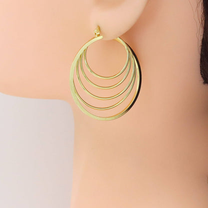 Gold Silver Mult Oval Line Hoop Earrings, Sku#LD603