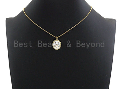 CZ Pave White Cobalt Enamel Star Moon on Round Pendant,Ename