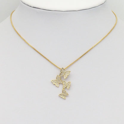 Gold Clear CZ Four Butterflies Charm, Sku#LD425