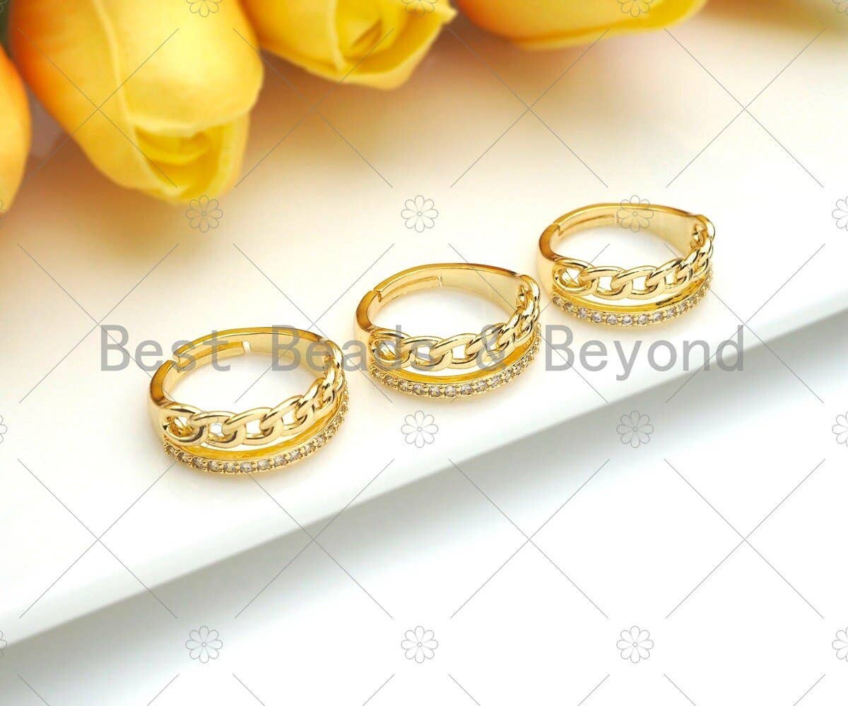 CZ Crown Link Adjustable Ring, Sku#LD44