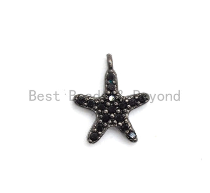 Micro Pave Black CZ Pave On Black Starfish Charm Beads, Starfish Charm, Black color beads, 9x10mm, sku#B100