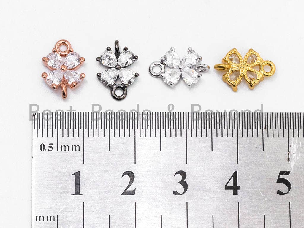 Clear CZ Micro Pave Four Leaf Flower Connector, SKU#A67