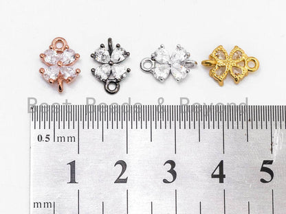 Clear CZ Micro Pave Four Leaf Flower Connector, SKU#A67
