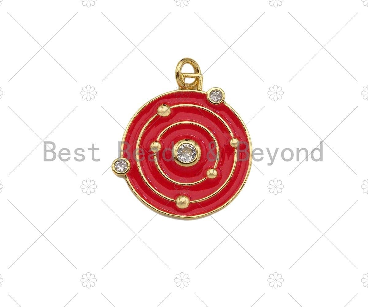 Colorful Enamel Pave Target On Round Coin Pendant, Gold Enamel Target Pendant, Pave Enamel Jewelry Findings,22x22mm,Sku#L444