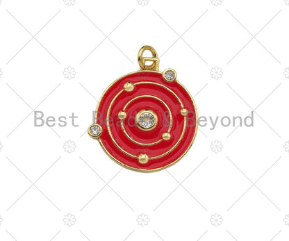Colorful Enamel Pave Target On Round Coin Pendant, Gold Enamel Target Pendant, Pave Enamel Jewelry Findings,22x22mm,Sku#L444