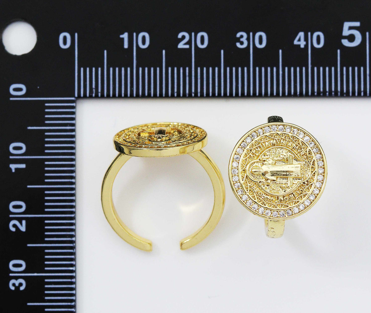 CZ Jesus Round Adjustable Ring, Sku#LD254