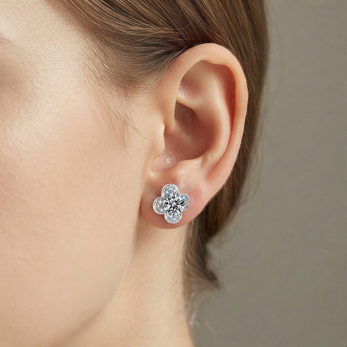 S925 Moissanite Clover Stud Earrings, Sterling Silver Minimalist Earrings Jewelry