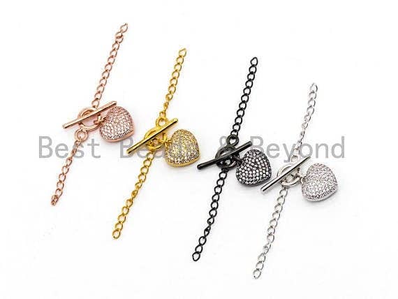 1set, CZ Micro Pave Heart Shaped Toggle Clasp, CZ Pave Gold,Silver,Black,Rose Gold Toggle Clasp for Jewelry Making, 13mm, sku#AA2