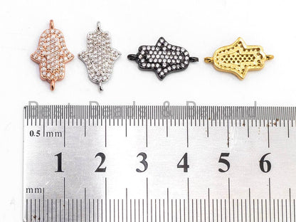 CZ Clear Micro Pave Hamsa Hand Connector, CZ Pave Jewelry Charm Findings, Bracelet Charm link findings, Gold/Rose gold 11x18mm,sku#A55