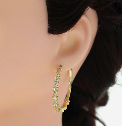 Triangle CZ Gold Huggie Hoop Earrings, Sku#LD229c