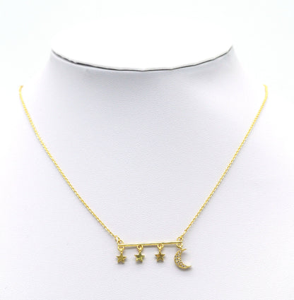 CZ Crescent Moon Star Connector Charm, Sku#L665