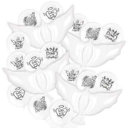 24pcs White Funeral Memorial Balloons with 4pcs White Dove Balloon Remembrance to Release in Sky for Happy Heavenly Birthday Anniversary Death In Memory of Life Funeral Party Supplies Decorations