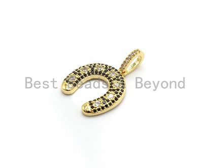 CZ Black/Clear Dual Color CZ Micro Pave Horse Shoe Pendant,