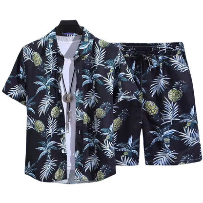 Floral Shirt Set Short Sleeves Retro All-over Floral Print Trendy