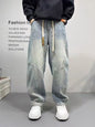 Patchwork Vintage Washed Loose Straight-leg Pants American-style Edgy And Cool Sabre-cut Trousers