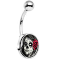Katrina Sugar Skull with Rose Flower Belly Ring