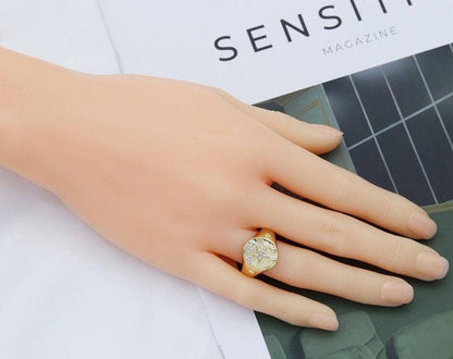 CZ Five Point Star Signet Ring, Sku#X341C