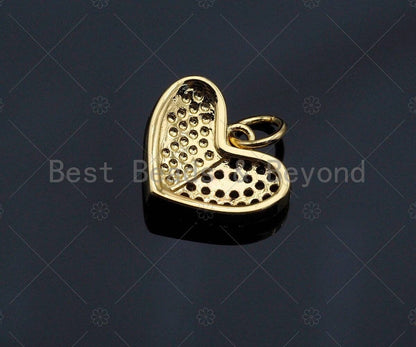 Heart Pink Pendant/Charm, Pink Mother-of-pearl Heart Pendant, Cubic Zirconia Pendant, Gold Tone,14x11 mm, Sku#LK72
