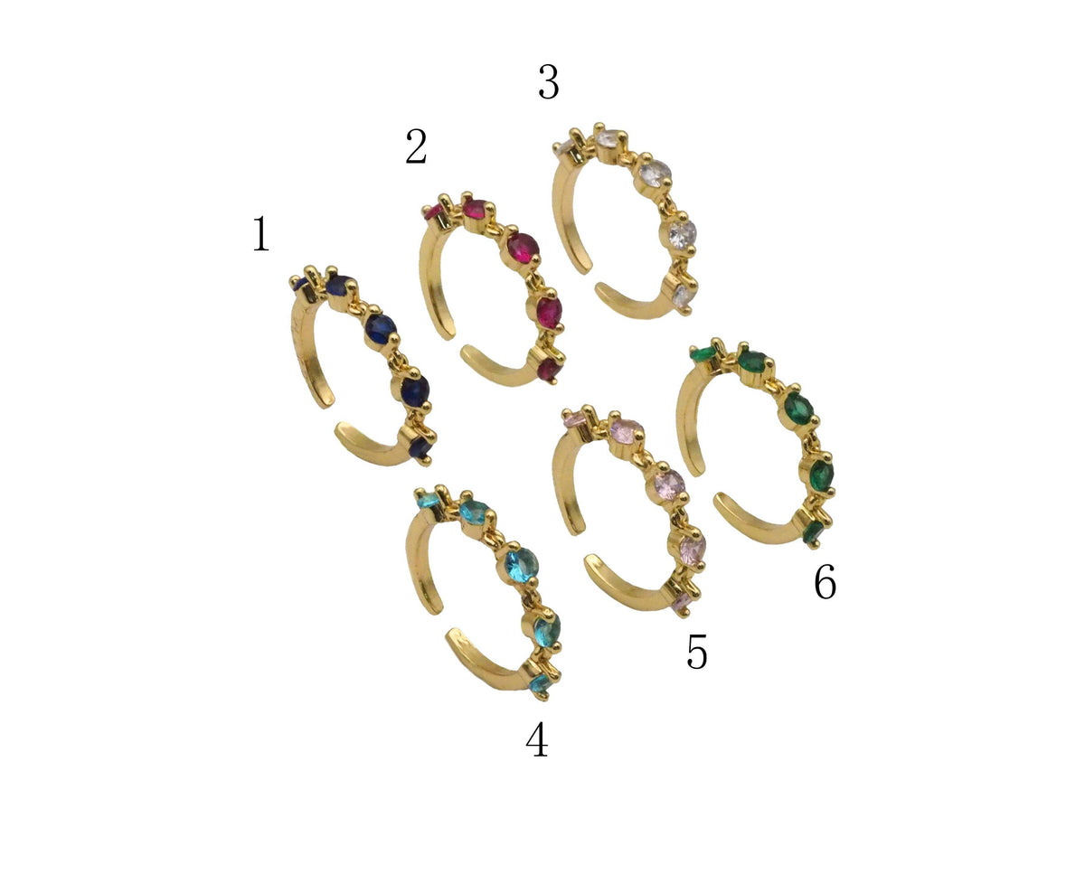 Gold Colorful CZ  Oval Diamond Adjustable Ring, Sku#LD375