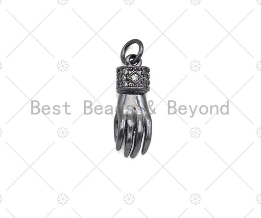 CZ Micro Pave Hand Shape Pendant/Charm,Cubic Zirconia Gold/Silver/Black Charm, Necklace Bracelet Charm Pendant, 6x18mm, Sku#L548
