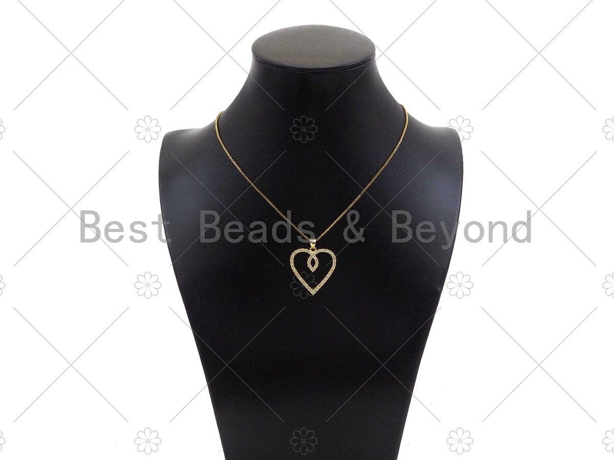 Gold Filled CZ Micro Pave Double Heart Shape Pendant, 18K Gold Filled Charm, Necklace Bracelet Charm Pendant,25x27mm,Sku#LD95