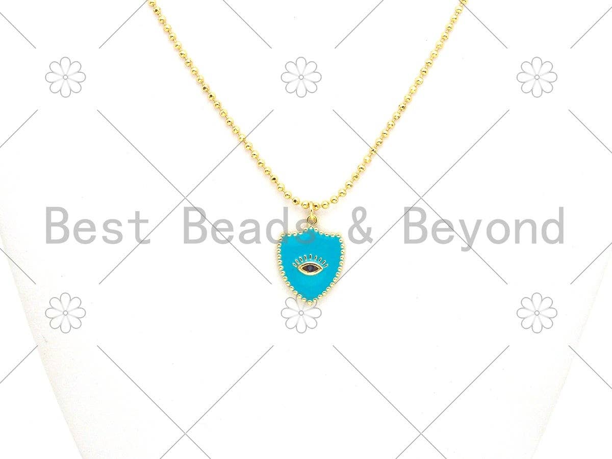 Colorful Enamel Evil Eye On Shield Shape Pendant,18K Gold Filled Enamel Evil Eye Charm,Enamel Jewelry,18x23mm,Sku#L579