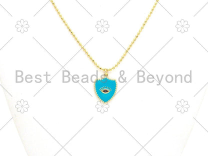 Colorful Enamel Evil Eye On Shield Shape Pendant,18K Gold Filled Enamel Evil Eye Charm,Enamel Jewelry,18x23mm,Sku#L579